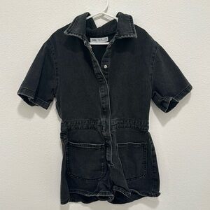 Zara snap up black denim short jumpsuit size 10.